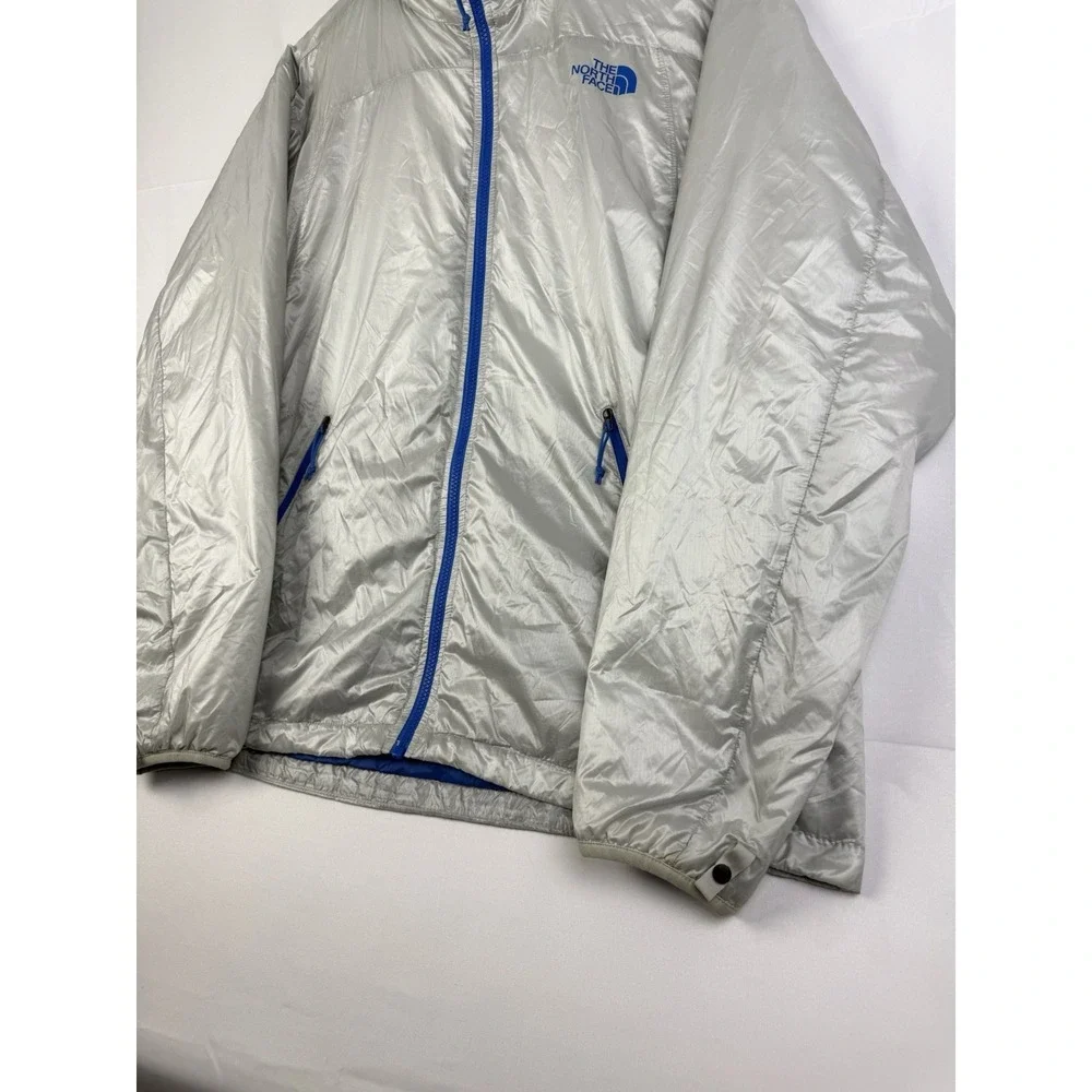 The North Face Puffer Jacket Mens Sz . XL Silver Metallic Full Zip Blue Accent